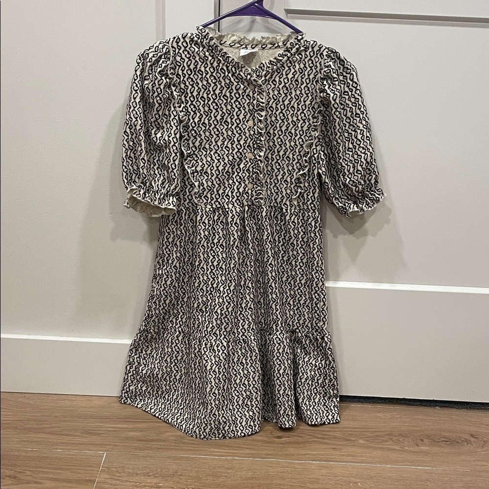 Zara Cream and Black Textured Dress